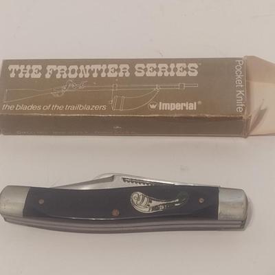 Vintage Imperial Frontier Series #4434 Powder Horn Pocket Knife in Original Box Used Condition
