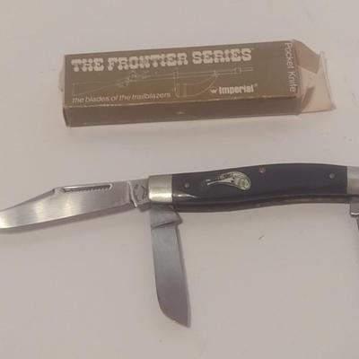 Vintage Imperial Frontier Series #4434 Powder Horn Pocket Knife in Original Box Used Condition