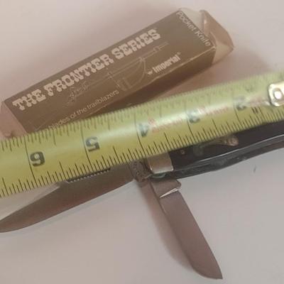 Vintage Imperial Frontier Series #4434 Powder Horn Pocket Knife in Original Box Used Condition