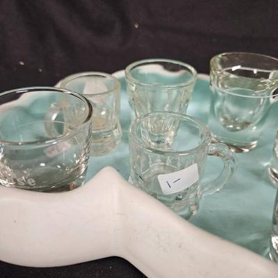 Abstract Handmade Pottery Dish with 9 Various Shot Glasses