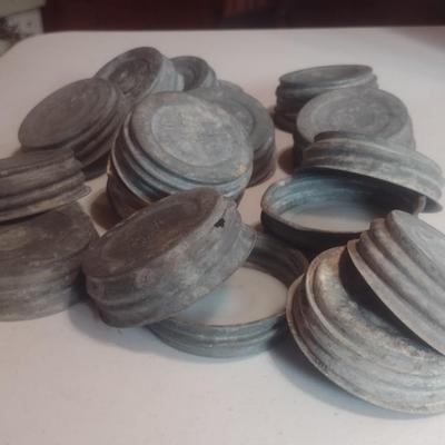 Collection of Vintage Zinc Mason Jay Lids Approximately 22 pcs.