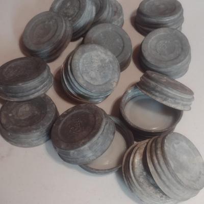 Collection of Vintage Zinc Mason Jay Lids Approximately 22 pcs.