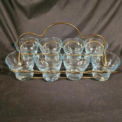 Set of 8 Mid Century Lowball Cocktail Glasses in Metal Caddy