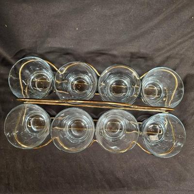 Set of 8 Mid Century Lowball Cocktail Glasses in Metal Caddy