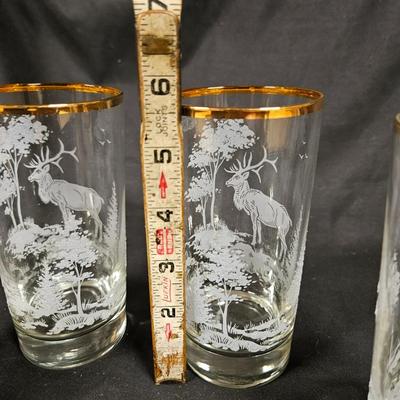 Set of 4 Vintage Etched Elk Glasses