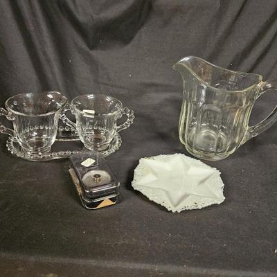 Lot of Misc. Antique Items Including Milk Glass Trinket Dish