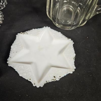 Lot of Misc. Antique Items Including Milk Glass Trinket Dish