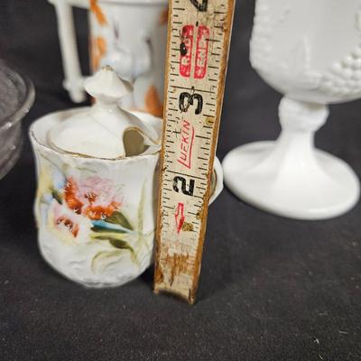Lot of Misc. Antique Items Including Set of Clear Crackle Plates