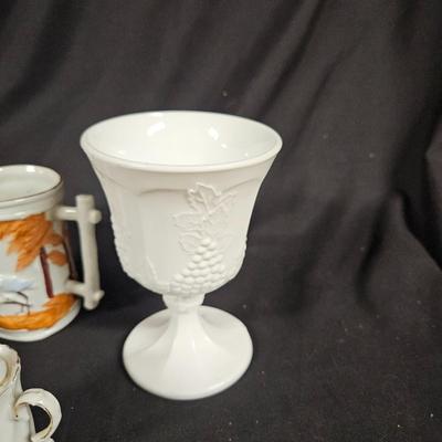Lot of Misc. Antique Items Including Set of Clear Crackle Plates