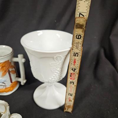 Lot of Misc. Antique Items Including Set of Clear Crackle Plates