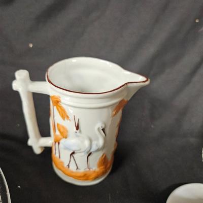 Lot of Misc. Antique Items Including Set of Clear Crackle Plates