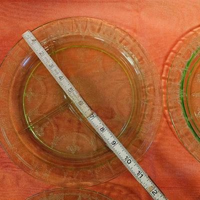 Vintage Set of 4 Uranium Green Divided Plates