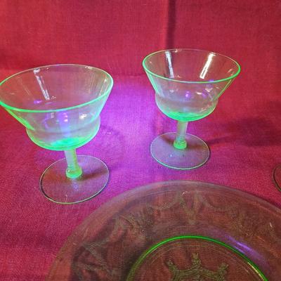 Lot of 4 Misc. Uranium Green Depression Glass