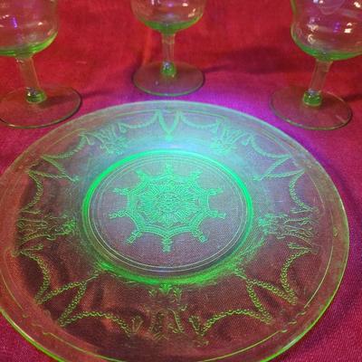 Lot of 4 Misc. Uranium Green Depression Glass
