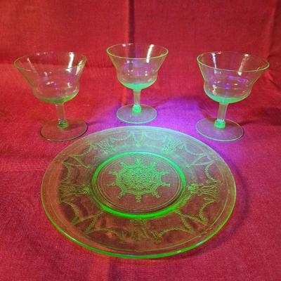 Lot of 4 Misc. Uranium Green Depression Glass