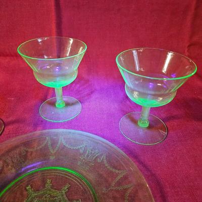 Lot of 4 Misc. Uranium Green Depression Glass