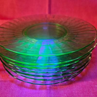 Lot of 7 Green Uranium Depression Plates