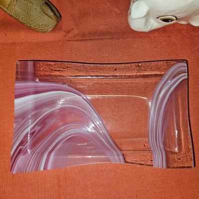 Lot of 3 Misc. Antique Items Including Higgins-Style Art Glass Tray