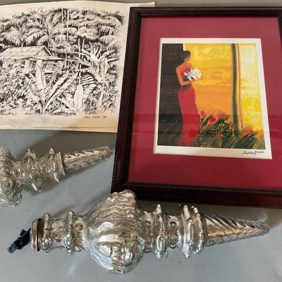 Large silver ornaments with woman art