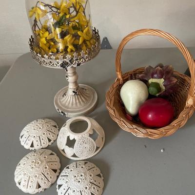Glass dome decor and faux fruit