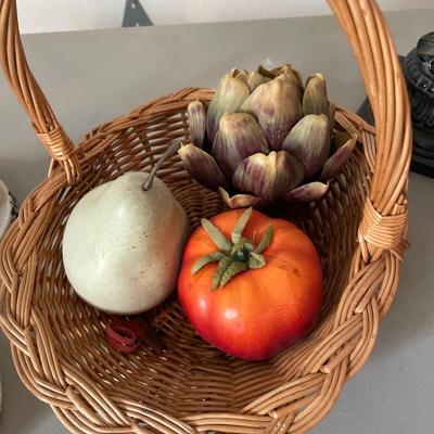 Glass dome decor and faux fruit