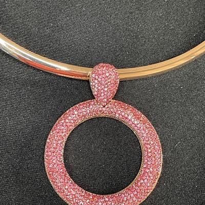 Collar Necklace with Pink Stones Pendant