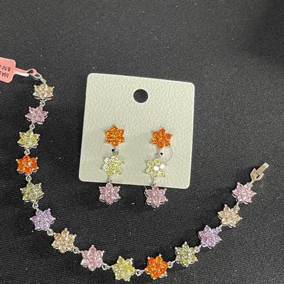 CZ Multi colored Bracelet and Earrings Set
