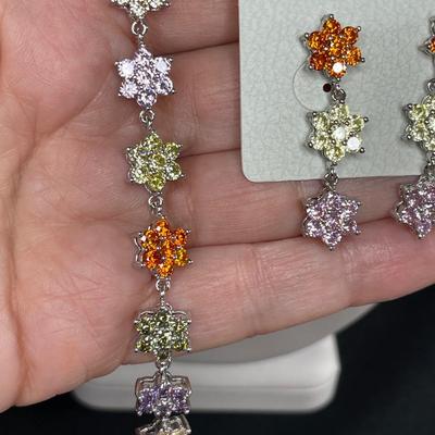 CZ Multi colored Bracelet and Earrings Set