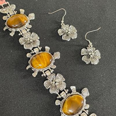 Turtle Bracelet and Earrings with Tiger Eye