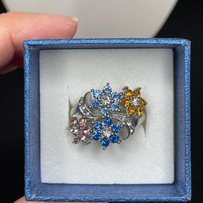Multicolored CZ Stainless Steel Ring