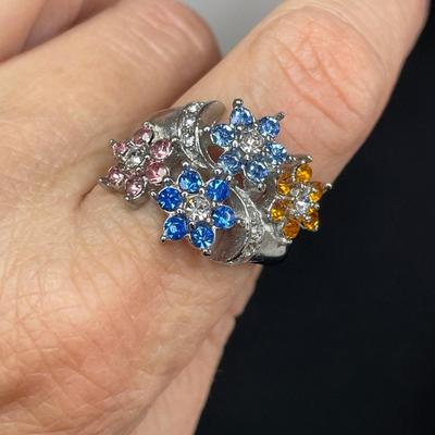 Multicolored CZ Stainless Steel Ring