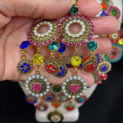 Huge Bib Necklace and Earrings with Multicolored Stones