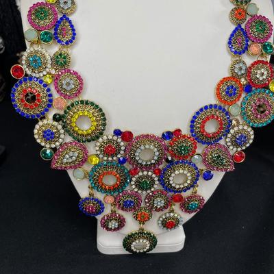Huge Bib Necklace and Earrings with Multicolored Stones