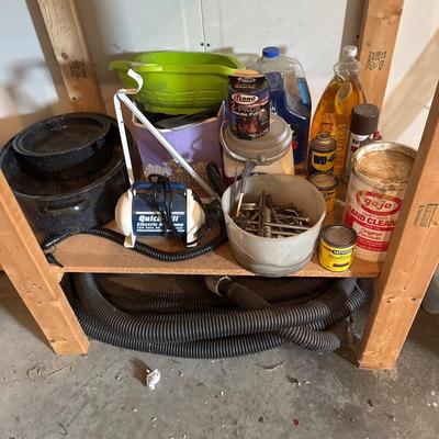 Pans, Electric air pump, hardware, car wash soap, lamp oil, hand cleaner, etc.