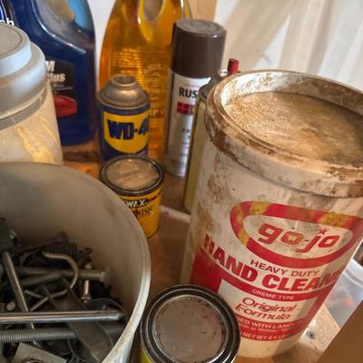 Pans, Electric air pump, hardware, car wash soap, lamp oil, hand cleaner, etc.