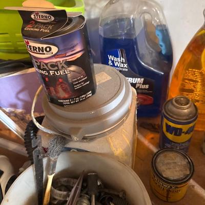 Pans, Electric air pump, hardware, car wash soap, lamp oil, hand cleaner, etc.