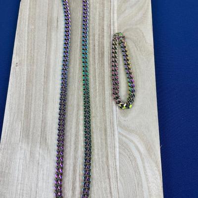 New Invicta Men’s Rainbow Stainless Steel Necklace and Bracelet Set