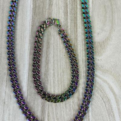 New Invicta Men’s Rainbow Stainless Steel Necklace and Bracelet Set