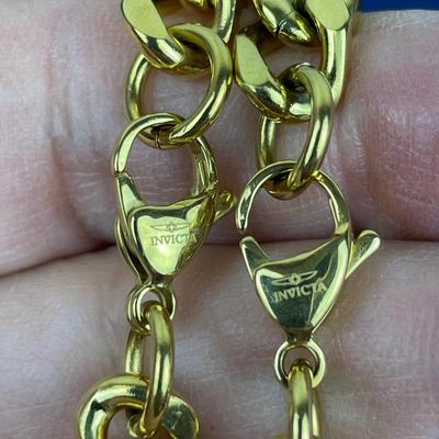New Invicta Men’s Gold Stainless Steel Bracelet & Necklace Set
