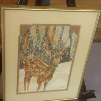 Framed Art Watercolor 'Startled' by Donna Allen