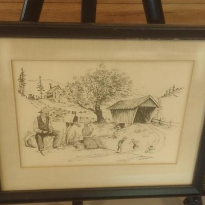Framed Art Print Ink Signed by Artist