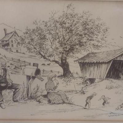 Framed Art Print Ink Signed by Artist