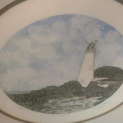 Framed Art Print Lighthouse Signed by Artist
