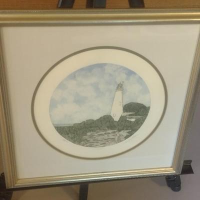 Framed Art Print Lighthouse Signed by Artist