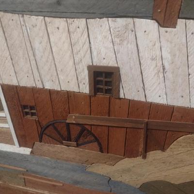 Folk Art Framed Wood Pieces Barn and Grist Mill