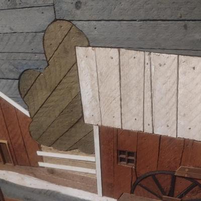 Folk Art Framed Wood Pieces Barn and Grist Mill