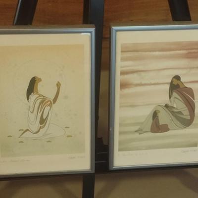 Pair of Framed Art Print by Ioyan Mani 'A Mother's Love' and 'The Sacred Stones'