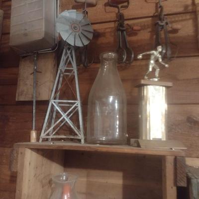 Collection of Primitive and Vintage Collectible Rustic and Farmhouse Items Choice E