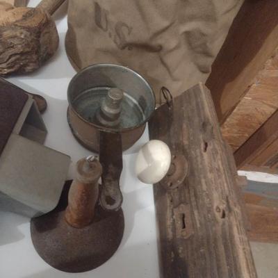 Collection of Primitive and Vintage Collectible Rustic and Farmhouse Items Choice G (Table Not Included)
