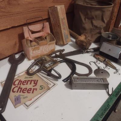 Collection of Primitive and Vintage Collectible Rustic and Farmhouse Items Choice G (Table Not Included)